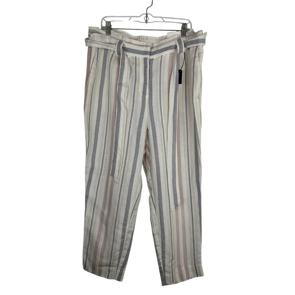 Express Pants Womens 16S/16C White Pink Gray Striped Ankle High RiseNWT - Picture 1 of 13